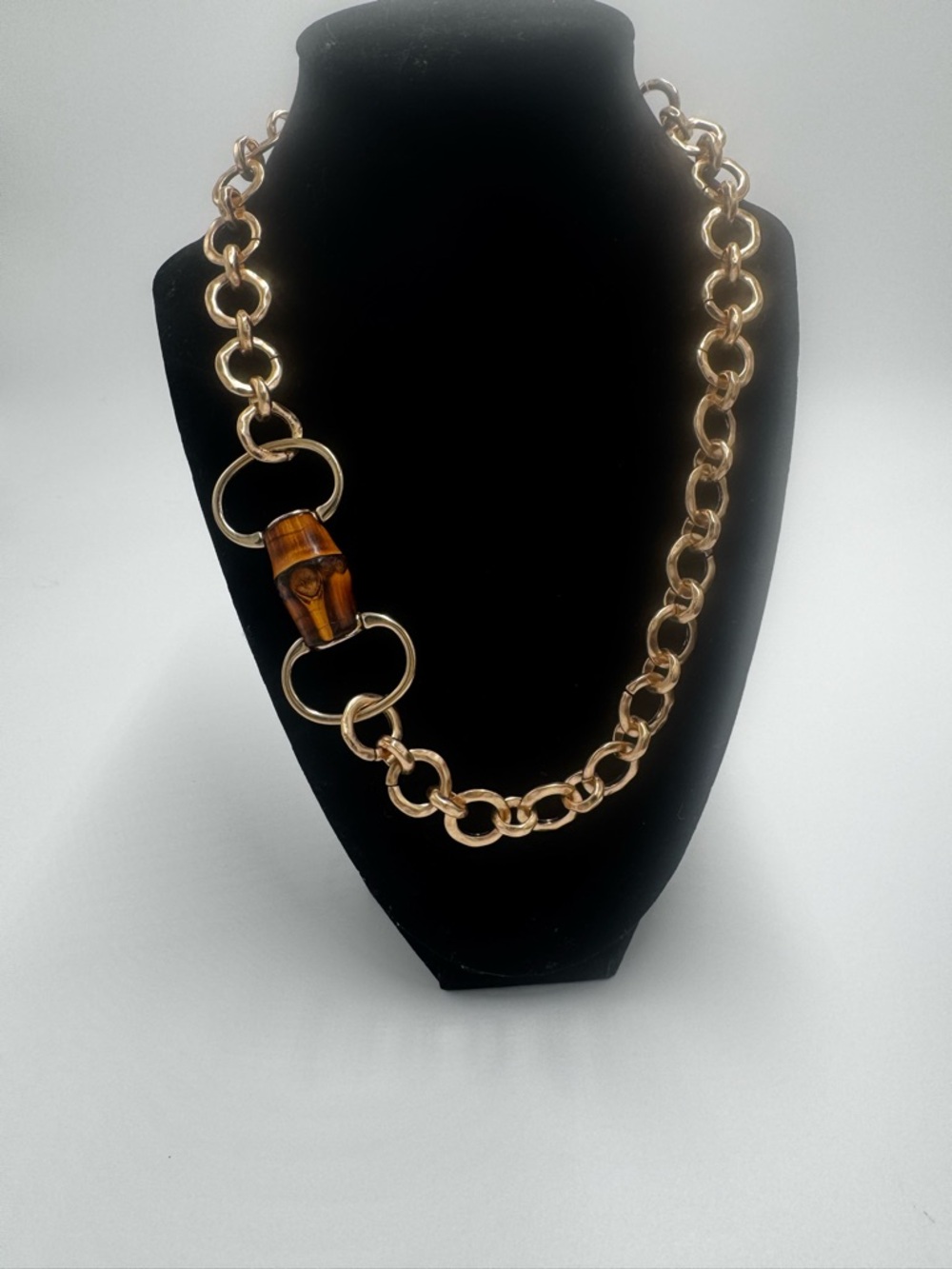 Gold Chain Necklace with Gucci bamboo horse-bit  Accent - Women Jewelry